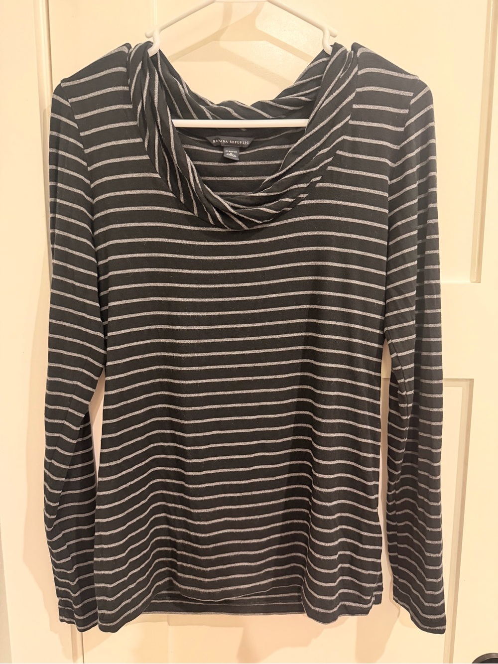 Banana Republic Black White Striped Cowl Neck Modal Long Sleeve Shirt M Ex Soft